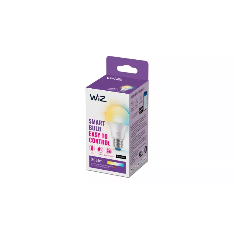 WiZ spuldze 60W A60 E27, viedā spuldze, Wi-Fi/Bluetooth, balta, Wi-Fi 4 (802.11n), 802.11b, 802.11g, LED, E27