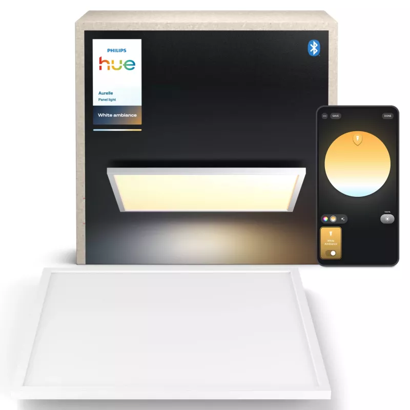 Philips Aurelle kvadrātveida paneļu gaismeklis, viedais griestu gaismeklis, Bluetooth/Zigbee, balts, LED, alumīnijs, maināma