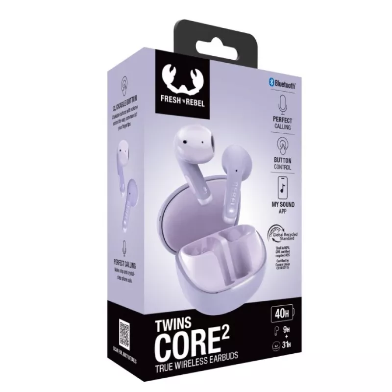 Hama Twins Core 2 austiņas True Wireless Stereo (TWS) ievietojamās zvaniem/mūzikai USB Type-C Bluetooth Ceriņkrāsas