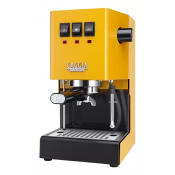 Espresso kafijas automāts Gaggia Classic Evo E24 — kompakts mājas espresso automāts, dzeltenā krāsā