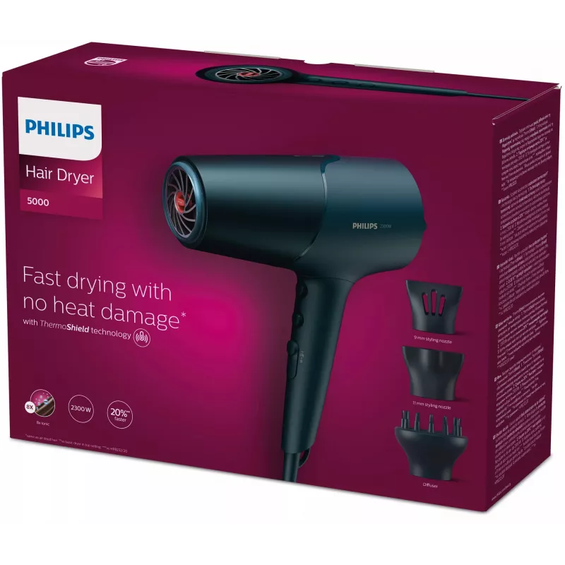 Philips 5000 sērija BHD512/20 matu žāvētājs, zils, pakarināma cilpa, 2300 W, 220-240 V