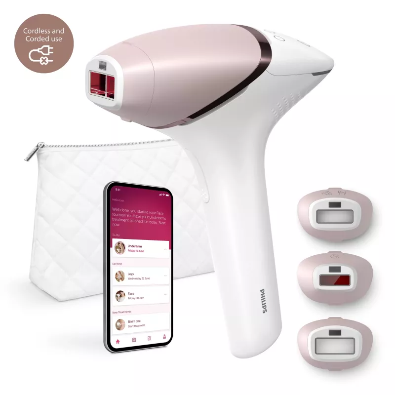 IPL matu noņemšanas ierīce Philips Lumea 9000 Series BRI955/01 — SenseIQ, baterija, zeltaini balta, pilna kāja 8,5 min