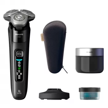 Elektriskais rotējošais skuveklis Philips i9000 X9000/30 — mitrai un sausai skūšanai, SkinIQ, iebūvēts litija jonu akumulators, uzlādes un tīrīšanas bāze