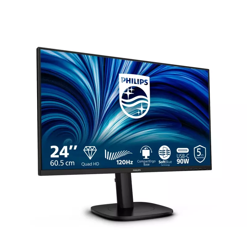 Monitors Philips 24B2U3601 23,8 collas (60,5 cm) IPS Quad HD 2560x1440, USB 3.2 centrmezgls, USB-C, skaļruņi, augstuma regulēšana, VESA, melns