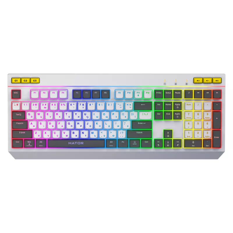 HATOR Icefall tastatūra spēlēm USB QWERTY US English balta pilna izmēra RGB LED