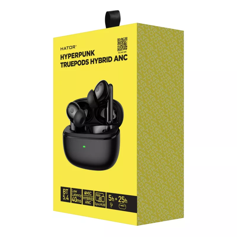 HATOR Hyperpunk Truepods Hybrid ANC austiņas True Wireless Stereo (TWS) Ievietojamas Zvanu/mūzikai Bluetooth Melna