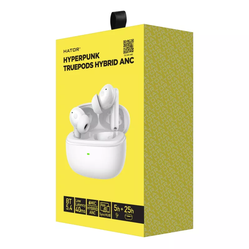 HATOR Hyperpunk Truepods Hybrid ANC austiņas True Wireless Stereo (TWS) Ievietojamās Zvani/Mūzika Bluetooth Baltas