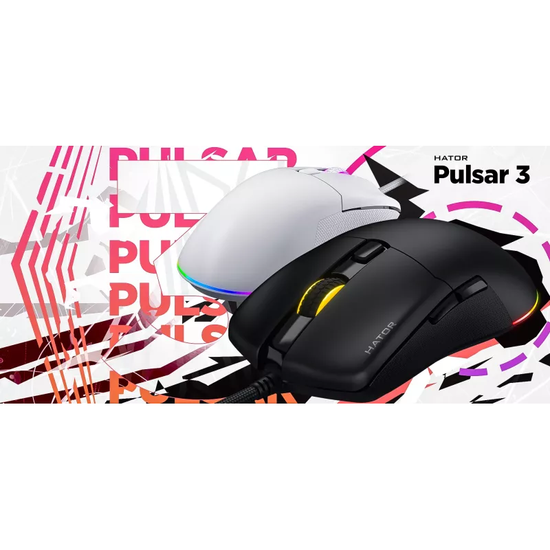 Pele HATOR Pulsar 3 Optical dzeltena 12000 DPI 6 pogas Balta