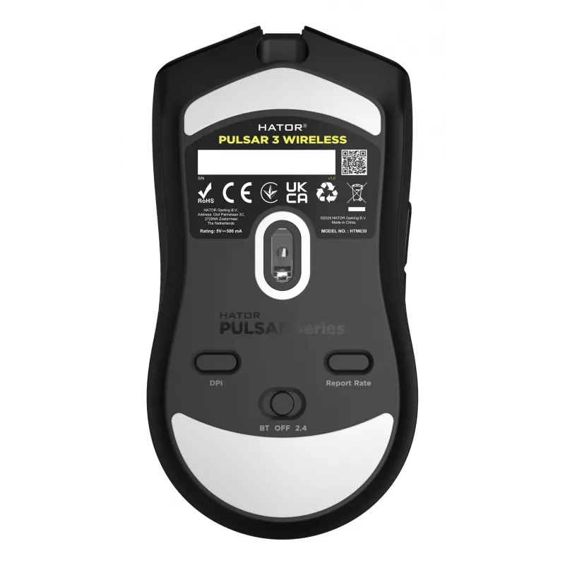 HATOR Pulsar 3 Wireless, melna - Optiskie dzeltenie 100M slēdži PixArt PMW 3311 (HTM630)