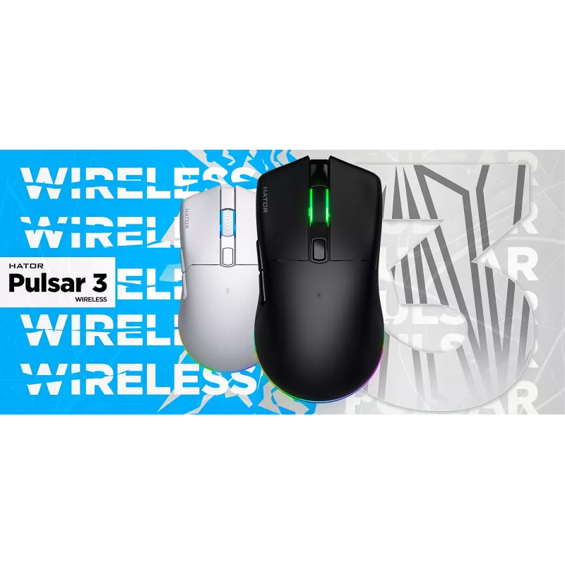 HATOR Pulsar 3 Wireless, balta - optiskie dzeltenie 100M slēdži PixArt PMW 3311 (HTM631)