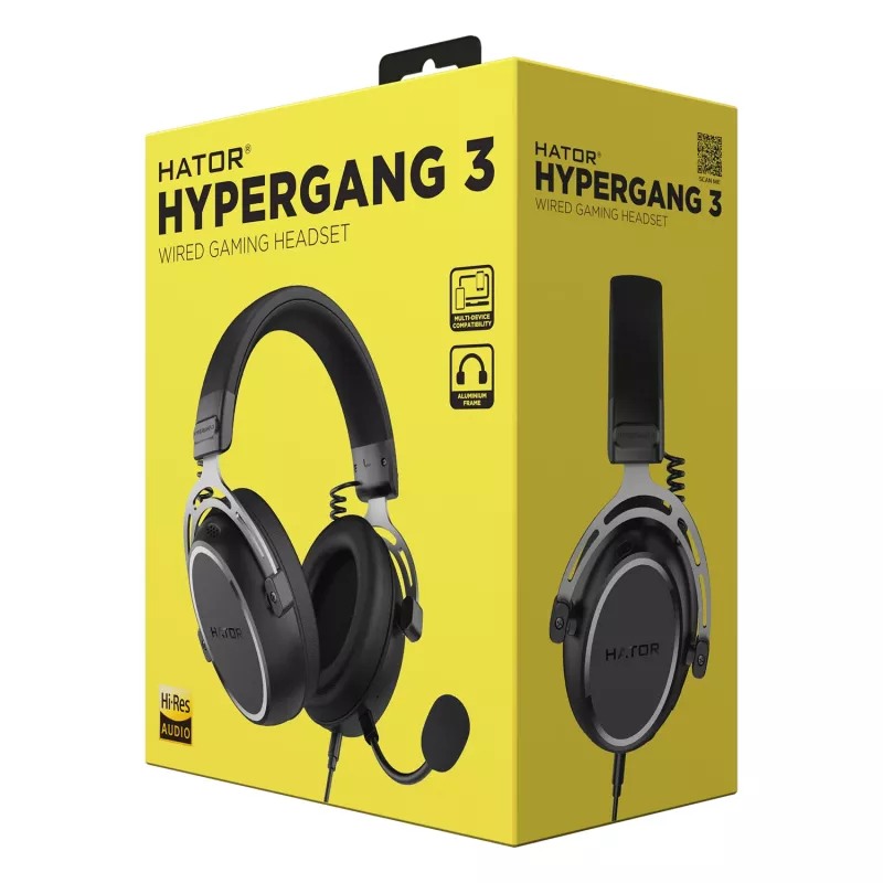 HATOR HYPERGANG 3 Hi-Res austiņas ar vadu, galvas lentes veida, spēlēm, USB Type-C / USB Type-A, melnas