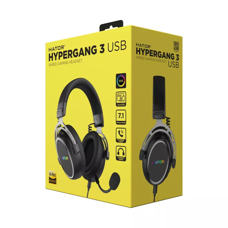 HATOR Hypergang 3 USB austiņas ar vadu un bezvadu, galvas lentes tipa, spēlēm, USB Type-C / USB Type-A, Bluetooth, melnas