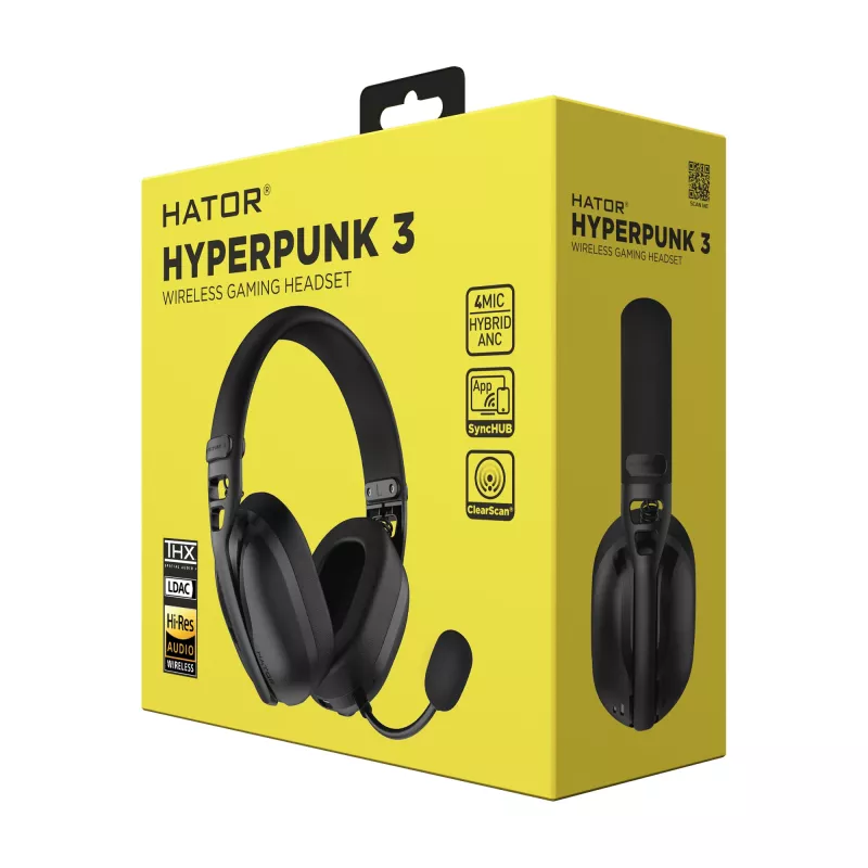 HATOR Hyperpunk 3 Wireless austiņas ar vadu un bezvadu savienojumu Galvas lente Spēļu USB Type-C / USB Type-A Bluetooth Melna