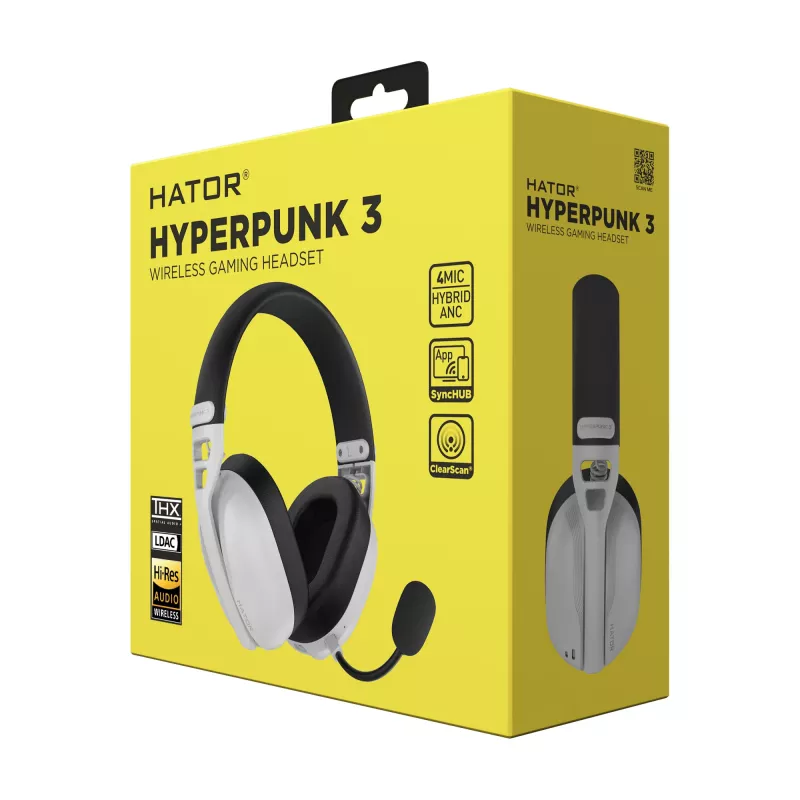 HATOR Hyperpunk 3 Wireless austiņas ar vadu un bezvadu savienojumu Galvas lente Spēlēm USB Type-C / USB Type-A Bluetooth Balts