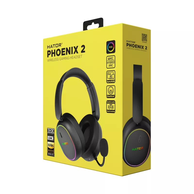 HATOR Phoenix 2 Wireless austiņas ar vadu un bezvadu savienojumu Galvas lente Spēlēm USB Type-C / USB Type-A Bluetooth Melns