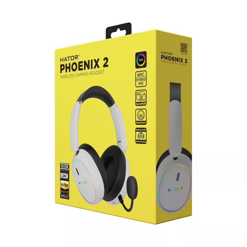HATOR Phoenix 2 Wireless austiņas Vadu un bezvadu Galvas lente Spēlēm USB Type-C / USB Type-A Bluetooth Balts