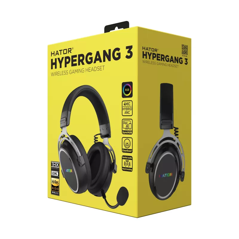 HATOR Hypergang 3 Wireless austiņas ar galvas loku Spēļu USB Type-C / USB Type-A Bluetooth Melns