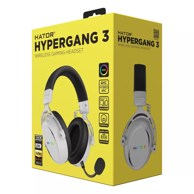 HATOR Hypergang 3 Wireless austiņas Uz galvas Gaming USB Type-C / USB Type-A Bluetooth Baltas