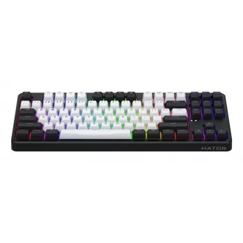 HATOR Rockfall 3 TKL Wireless, melna, QMK/VIA, OMA profila balta-melna taustiņu vāciņi Tastatūra - lineāri mehāniski hotswap slēdži - US - ANSI izkārtojums (HTK850)