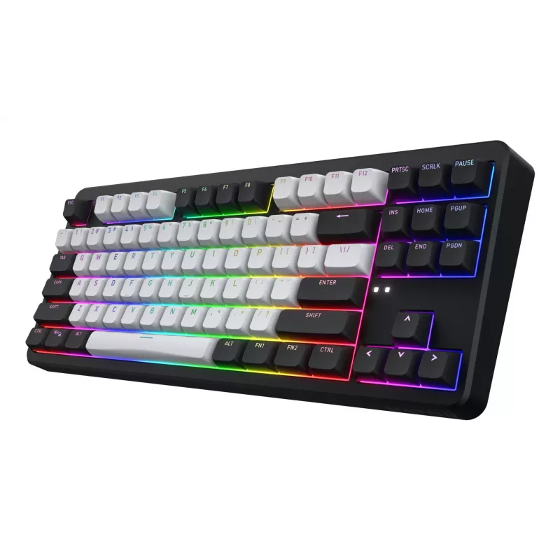 HATOR Rockfall 3 TKL Wireless, melna, QMK/VIA, OMA profila balta-melna taustiņu vāciņi Tastatūra - lineāri mehāniski hotswap slēdži - US - ANSI izkārtojums (HTK850)