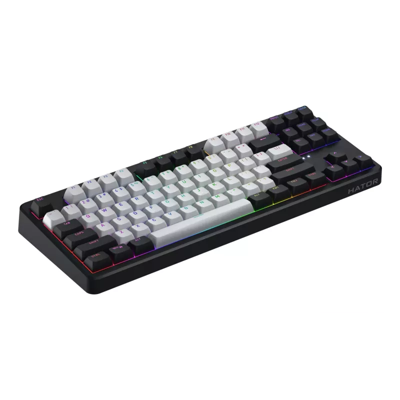 HATOR Rockfall 3 TKL Wireless, melna, QMK/VIA, OMA profila balta-melna taustiņu vāciņi Tastatūra - lineāri mehāniski hotswap slēdži - US - ANSI izkārtojums (HTK850)
