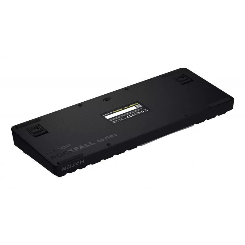 HATOR Rockfall 3 TKL Wireless, melna, QMK/VIA, OMA profila balta-melna taustiņu vāciņi Tastatūra - lineāri mehāniski hotswap slēdži - US - ANSI izkārtojums (HTK850)
