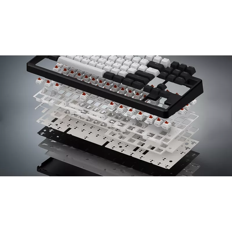 HATOR Rockfall 3 TKL Wireless, melna, QMK/VIA, OMA profila balta-melna taustiņu vāciņi Tastatūra - lineāri mehāniski hotswap slēdži - US - ANSI izkārtojums (HTK850)