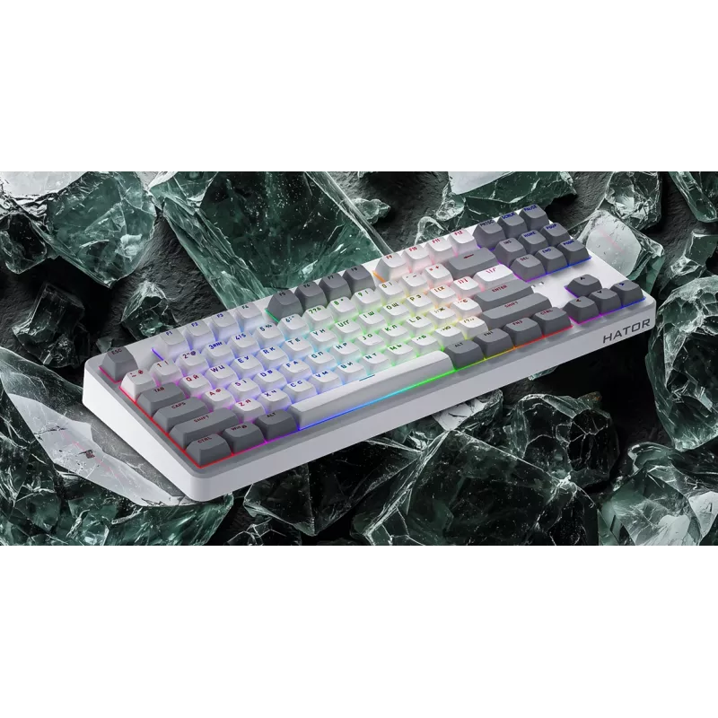 HATOR Rockfall 3 TKL Wireless, melna, QMK/VIA, OMA profila balta-melna taustiņu vāciņi Tastatūra - lineāri mehāniski hotswap slēdži - US - ANSI izkārtojums (HTK850)