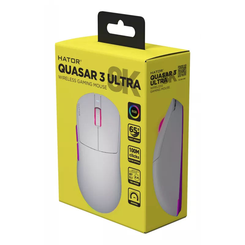 HATOR Quasar 3 Ultra 8K bezvadu pele Spēļu Piemērota abām rokām RF bezvadu + Bluetooth + USB Type-A Optiska 30000 DPI