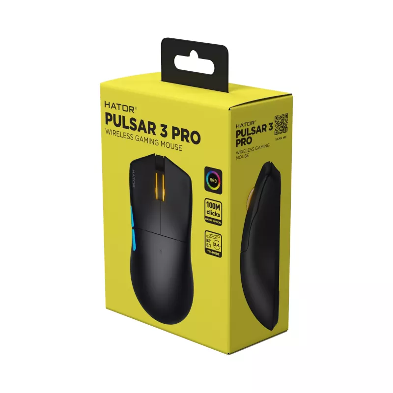 HATOR Pulsar 3 PRO Wireless pele Spēlēm Labās rokas RF Wireless + Bluetooth + USB Type-A Optiskais 30000 DPI