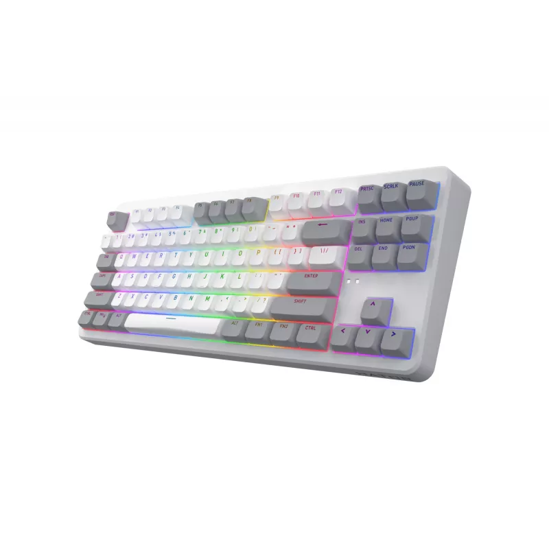 HATOR Rockfall 3 TKL Wireless, balta, QMK/VIA, OMA profila balti-melni taustiņu vāciņi Tastatūra - lineāri mehāniskie hotswap slēdži - US - ANSI izkārtojums