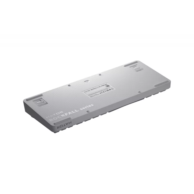 HATOR Rockfall 3 TKL Wireless, balta, QMK/VIA, OMA profila balti-melni taustiņu vāciņi Tastatūra - lineāri mehāniskie hotswap slēdži - US - ANSI izkārtojums