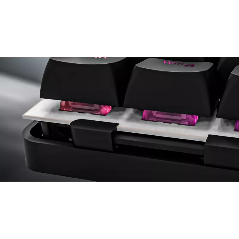HATOR Rockfall 3 TKL Wireless, balta, QMK/VIA, OMA profila balti-melni taustiņu vāciņi Tastatūra - lineāri mehāniskie hotswap slēdži - US - ANSI izkārtojums