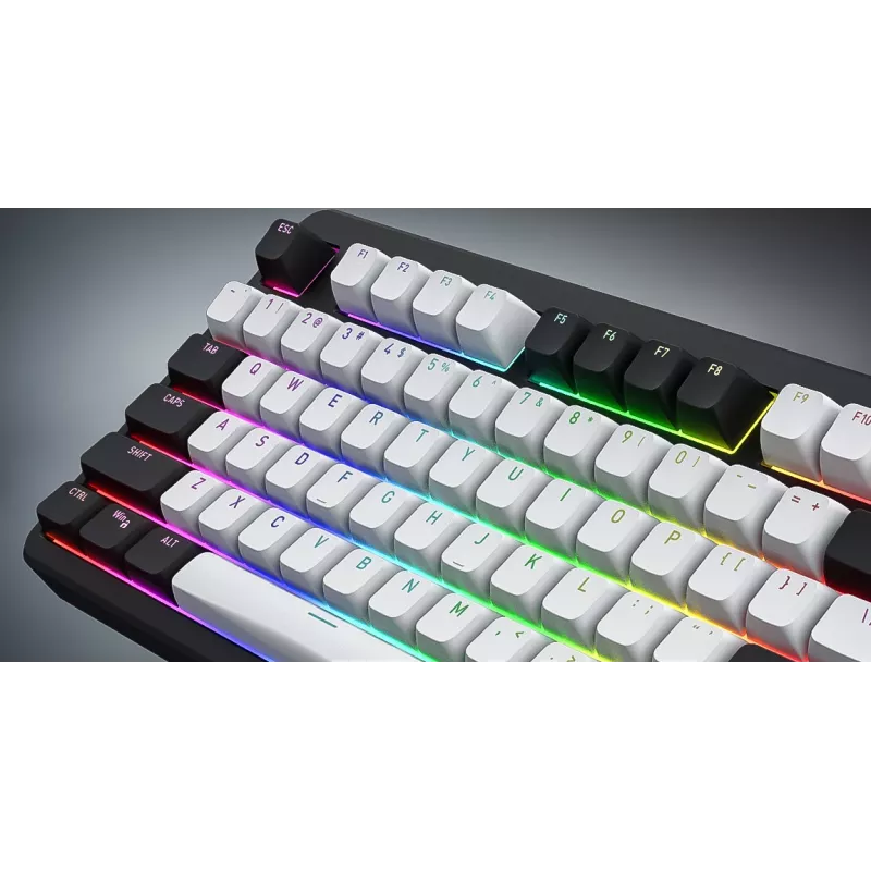HATOR Rockfall 3 TKL Wireless, balta, QMK/VIA, OMA profila balti-melni taustiņu vāciņi Tastatūra - lineāri mehāniskie hotswap slēdži - US - ANSI izkārtojums