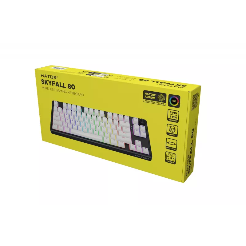 HATOR Skyfall Wireless 80 tastatūra Spēļu USB + RF Wireless + Bluetooth QWERTY US English Melna, Balta
