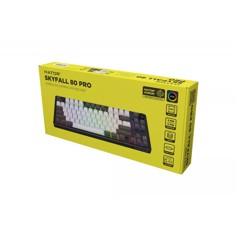HATOR Skyfall Pro Wireless 80 tastatūra Spēļu USB + RF Wireless + Bluetooth QWERTY ASV angļu Melns, Pelēks