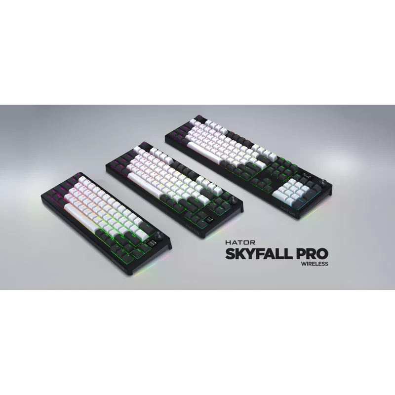 HATOR Skyfall Pro Wireless 80 tastatūra Spēļu USB + RF Wireless + Bluetooth QWERTY ASV angļu Melns, Pelēks
