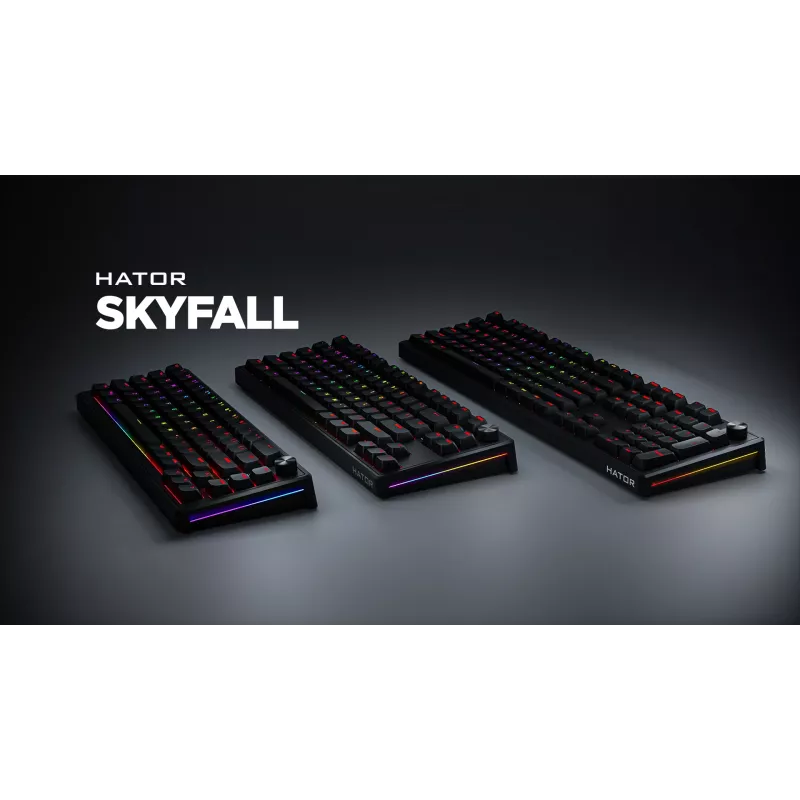 HATOR Skyfall 65 vadu, mehāniska, USB-C, Aurum Sterling, 70M klikšķi, RGB, melna, 790 g