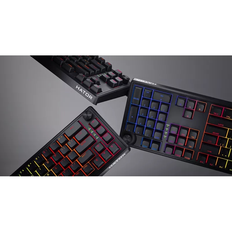 HATOR Skyfall 65 vadu, mehāniska, USB-C, Aurum Sterling, 70M klikšķi, RGB, melna, 790 g