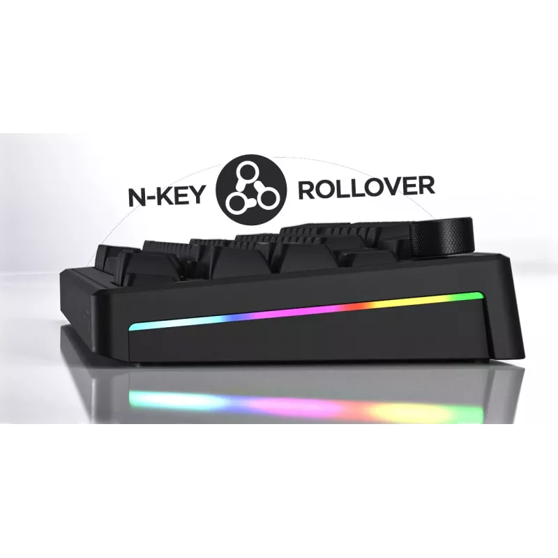 HATOR Skyfall 65 vadu, mehāniska, USB-C, Aurum Sterling, 70M klikšķi, RGB, melna, 790 g