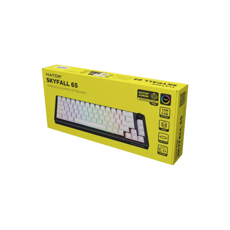 HATOR Skyfall Wireless 65 tastatūra Spēļu USB + RF bezvadu + Bluetooth QWERTY ASV angļu Melna, Balta
