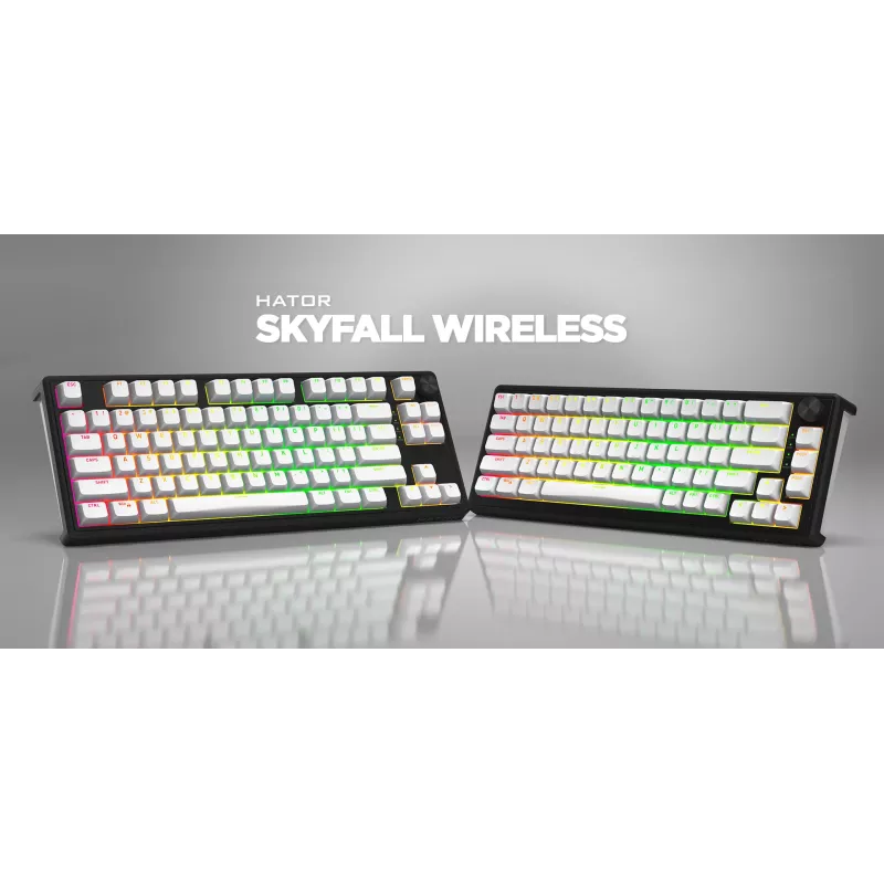HATOR Skyfall Wireless 65 tastatūra Spēļu USB + RF bezvadu + Bluetooth QWERTY ASV angļu Melna, Balta