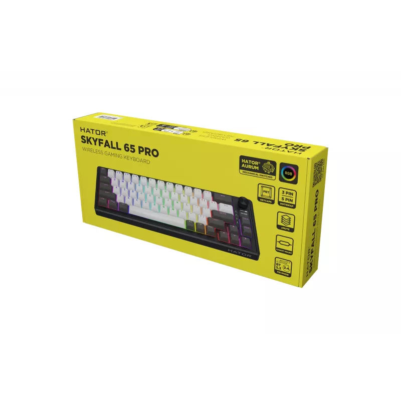 HATOR Skyfall Pro Wireless 65 tastatūra Spēlēm USB + RF Wireless + Bluetooth QWERTY US angļu Melna, Pelēka