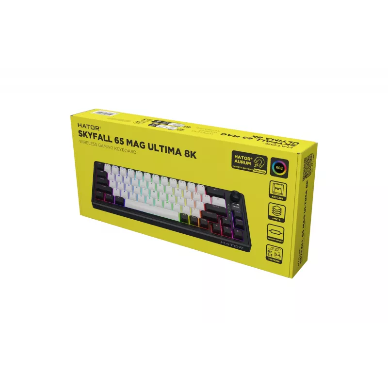 HATOR Skyfall 65 MAG ULTIMA 8K bezvadu tastatūra Spēlēm USB + RF Wireless + Bluetooth QWERTY US angļu Melns, Balts