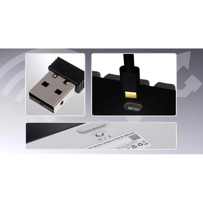 HATOR Skyfall 65 MAG ULTIMA 8K bezvadu tastatūra Spēlēm USB + RF Wireless + Bluetooth QWERTY US angļu Melns, Balts