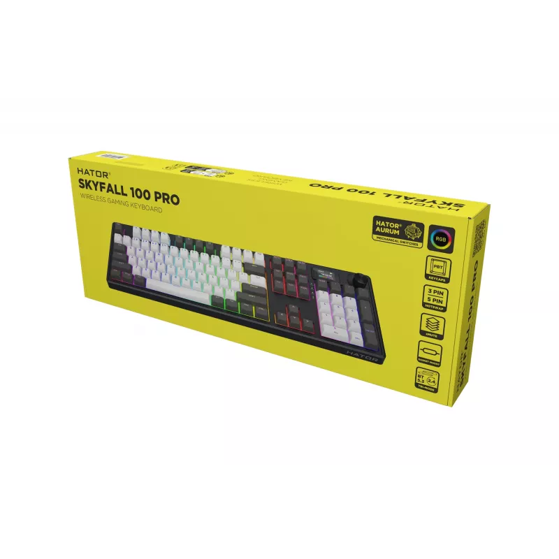 HATOR Skyfall Pro Wireless 100 tastatūra Spēlēm USB + RF Wireless + Bluetooth QWERTY US English Melna, Pelēka