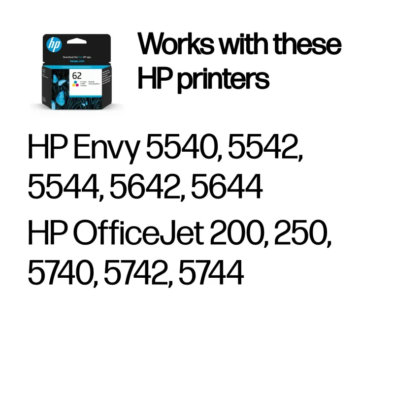 HP 62 oriģināla trīskrāsu tintes kasetne, ciāna, fuksīna, dzeltena, 1 gab., 165 lapas