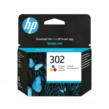 HP 302 Tri-color Oriģināls tintes kasetne, ciāna, fuksīna, dzeltena, 1 gab., 150 lapas