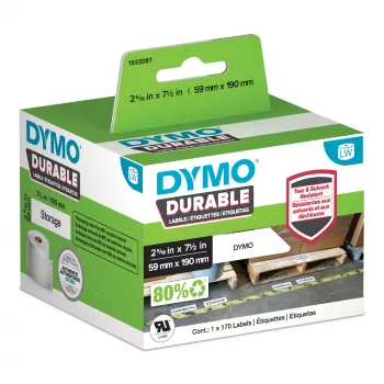 DYMO Authentic LabelWriter Izturīgas uzlīmes | 59 mm x 190 mm | Balta polipropilēna | 170 lielas pašlīmējošas uzlīmes | Augsta veiktspēja | Piemērotas LabelWriter uzlīmju printeriem
