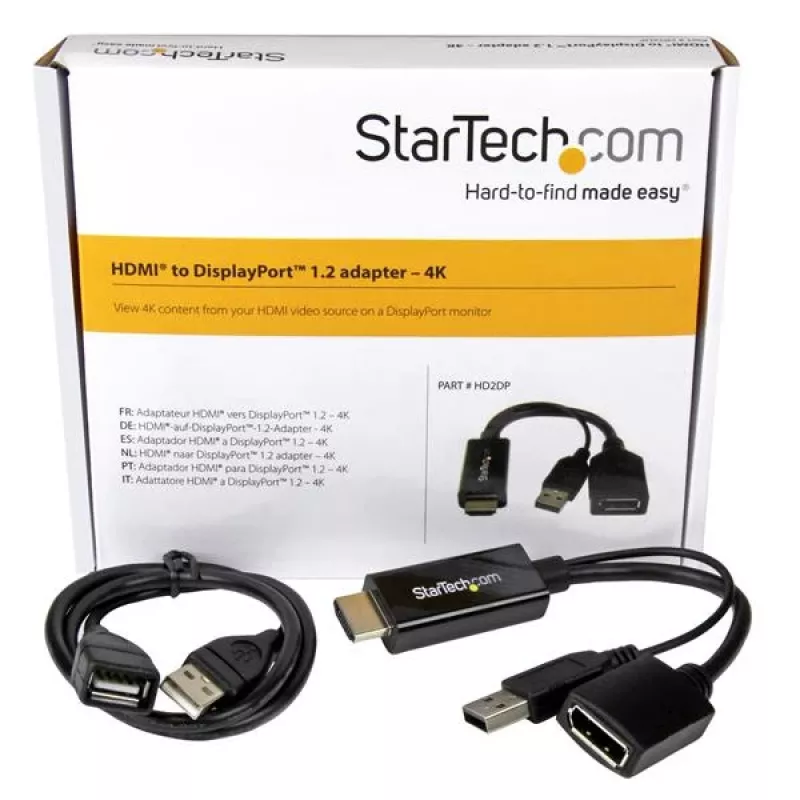StarTech.com HDMI–DisplayPort adapteris – 4K 30 Hz, 3840 x 2160 pikseļi, 1080p, 720p, 120 Hz, melns, MegaChips – STDP2600, aktīvais video pārveidotājs